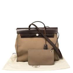 Pre Owned Hermes Etoupe/Ebene Canvas and Leather Herbag Zip 39 Bag