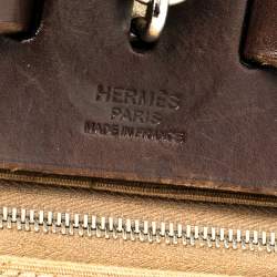 Pre Owned Hermes Etoupe/Ebene Canvas and Leather Herbag Zip 39 Bag