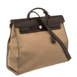 Pre Owned Hermes Etoupe/Ebene Canvas and Leather Herbag Zip 39 Bag