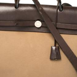 Pre Owned Hermes Etoupe/Ebene Canvas and Leather Herbag Zip 39 Bag