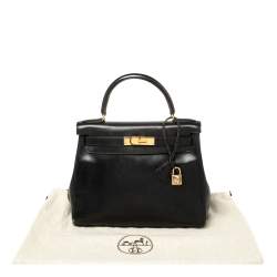 Pre Owned Hermes Black Box Calf Leather Gold Hardware Kelly Retourne 28 Bag