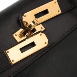 Pre Owned Hermes Black Box Calf Leather Gold Hardware Kelly Retourne 28 Bag