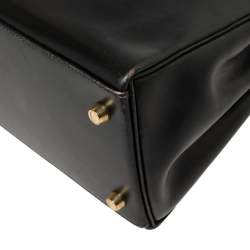 Pre Owned Hermes Black Box Calf Leather Gold Hardware Kelly Retourne 28 Bag