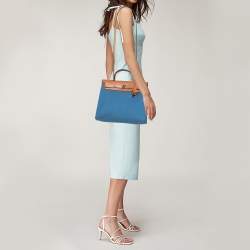 Pre Owned Hermes Natural/Blue Agate Canvas and Leather Herbag Zip 31 Bag