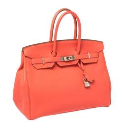 Pre Owned Hermes Rouge Pivoine Togo Leather Palladium Hardware Birkin 35 Bag