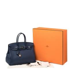 Hermes Blue Sapphire Clemence Leather Palladium Hardware Birkin 35 Bag