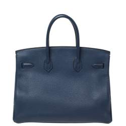 Hermes Blue Sapphire Clemence Leather Palladium Hardware Birkin 35 Bag