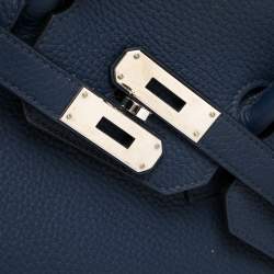 Hermes Blue Sapphire Clemence Leather Palladium Hardware Birkin 35 Bag