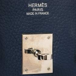 Hermes Blue Sapphire Clemence Leather Palladium Hardware Birkin 35 Bag