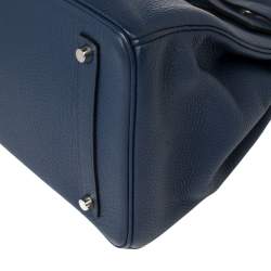 Hermes Blue Sapphire Clemence Leather Palladium Hardware Birkin 35 Bag