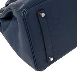 Hermes Blue Sapphire Clemence Leather Palladium Hardware Birkin 35 Bag