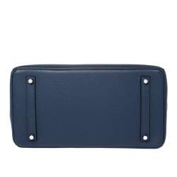 Hermes Blue Sapphire Clemence Leather Palladium Hardware Birkin 35 Bag