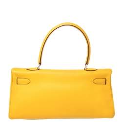 Hermes Jaune Ambre Togo Leather Palladium Hardware Shoulder Kelly 42 Bag