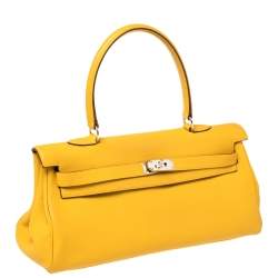 Hermes Jaune Ambre Togo Leather Palladium Hardware Shoulder Kelly 42 Bag