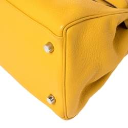 Hermes Jaune Ambre Togo Leather Palladium Hardware Shoulder Kelly 42 Bag