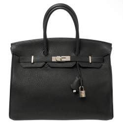 Pre Owned Hermes Black Togo Leather Palladium Hardware Birkin 35 Bag