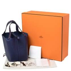 Pre Owned Hermes Bleu Encre/Brique/Black Epsom Leather Picotin Lock Tressage MM Bag