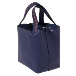 Pre Owned Hermes Bleu Encre/Brique/Black Epsom Leather Picotin Lock Tressage MM Bag