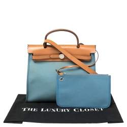 Pre Owned Hermes Natural/Blue Lin Canvas and Leather Herbag Zip 31 Bag