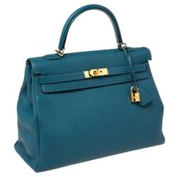 Pre Owned Hermes Cobalt Togo Leather Gold Hardware Kelly Retourne 35 Bag