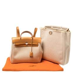Pre Owned Hermes Natural/Toile Canvas and Leather 2 in 1 Herbag PM Bag