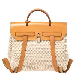 Pre Owned Hermes Natural/Toile Canvas and Leather 2 in 1 Herbag PM Bag