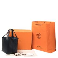 Pre Owned Hermes Bleu Indigo/Black/Terre Battue Epsom Leather Picotin Lock Cuir De Tressage MM Bag