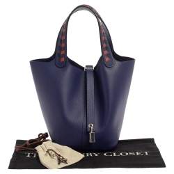 Pre Owned Hermes Bleu Encre/Brique/Black Epsom Leather Picotin Lock Tressage PM Bag