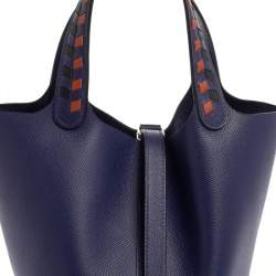 Pre Owned Hermes Bleu Encre/Brique/Black Epsom Leather Picotin Lock Tressage PM Bag