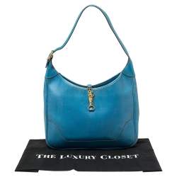 Pre Owned Hermes Blue Izmir Courchevel Leather Trim 31 Bag