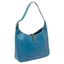 Pre Owned Hermes Blue Izmir Courchevel Leather Trim 31 Bag