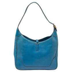 Pre Owned Hermes Blue Izmir Courchevel Leather Trim 31 Bag