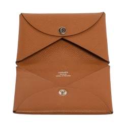 Pre Owned Hermes Gold Epsom Leather Calvi Card Holder