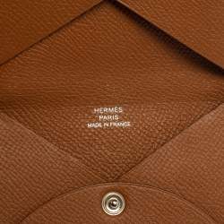Pre Owned Hermes Gold Epsom Leather Calvi Card Holder