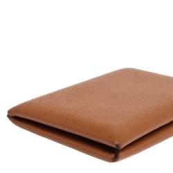 Pre Owned Hermes Gold Epsom Leather Calvi Card Holder