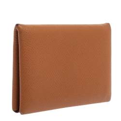Pre Owned Hermes Gold Epsom Leather Calvi Card Holder