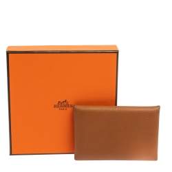 Pre Owned Hermes Gold Epsom Leather Calvi Card Holder