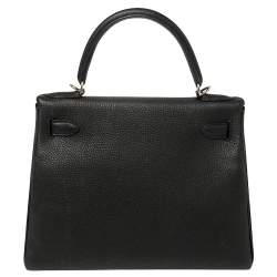 Pre Owned Hermes Black Togo Leather Palladium Hardware Kelly Retourne 28 Bag