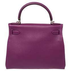 Pre Owned Hermes Anemone Evercolor Leather Palladium Hardware Kelly Retourne 28 Bag