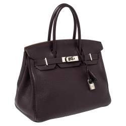 Hermes Raisin Clemence Leather Palladium Hardware Birkin 30 Bag