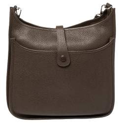 Pre Owned Hermes Cacao Togo Leather Evelyne III GM Bag