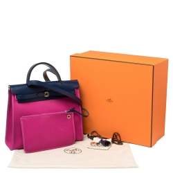 Pre Owned Hermes Magnolia/Bleu Saphir Canvas and Leather Herbag Zip 31 Bag