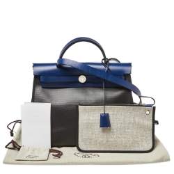 Pre Owned Hermes Black/Blue Sapphire Coated Canvas and Leather Limited Edition Herbag Zip 31 Bag