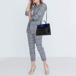 Pre Owned Hermes Black/Blue Sapphire Coated Canvas and Leather Limited Edition Herbag Zip 31 Bag