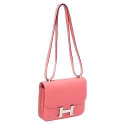 Pre Owned Hermés Rose Azalee Swift Leather Palladium Hardware Constance 18 Bag