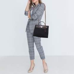 Pre Owned Hermès Black Canvas And Brown Leather Herbag Zip 31 Bag