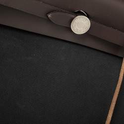 Pre Owned Hermès Black Canvas And Brown Leather Herbag Zip 31 Bag