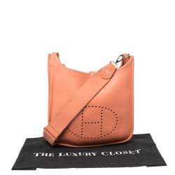 Pre Owned Hermes Rose Tea Taurillon Clemence Leather Evelyne III PM Bag