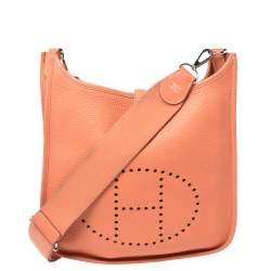 Pre Owned Hermes Rose Tea Taurillon Clemence Leather Evelyne III PM Bag