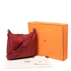 Pre Owned Hermes Rouge Vif Clemence Leather Evelyne III GM Bag